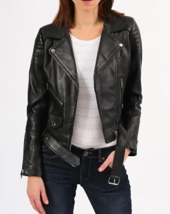 Veste en Cuir Constance noire
