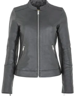 Veste en Cuir d'Agneau Clara noire