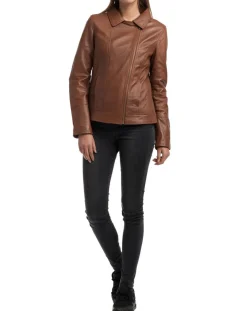 Veste en Cuir Elodie cognac