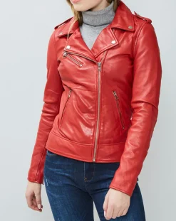 Veste en Cuir Hortence rouge