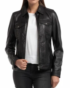 Veste en Cuir Idaline noire