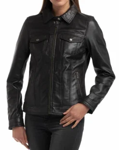 Veste en Cuir Idaline noire