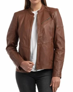 Veste en Cuir Ivette cognac