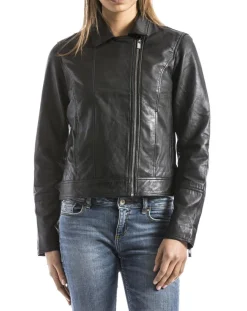 Veste en cuir Laita noire