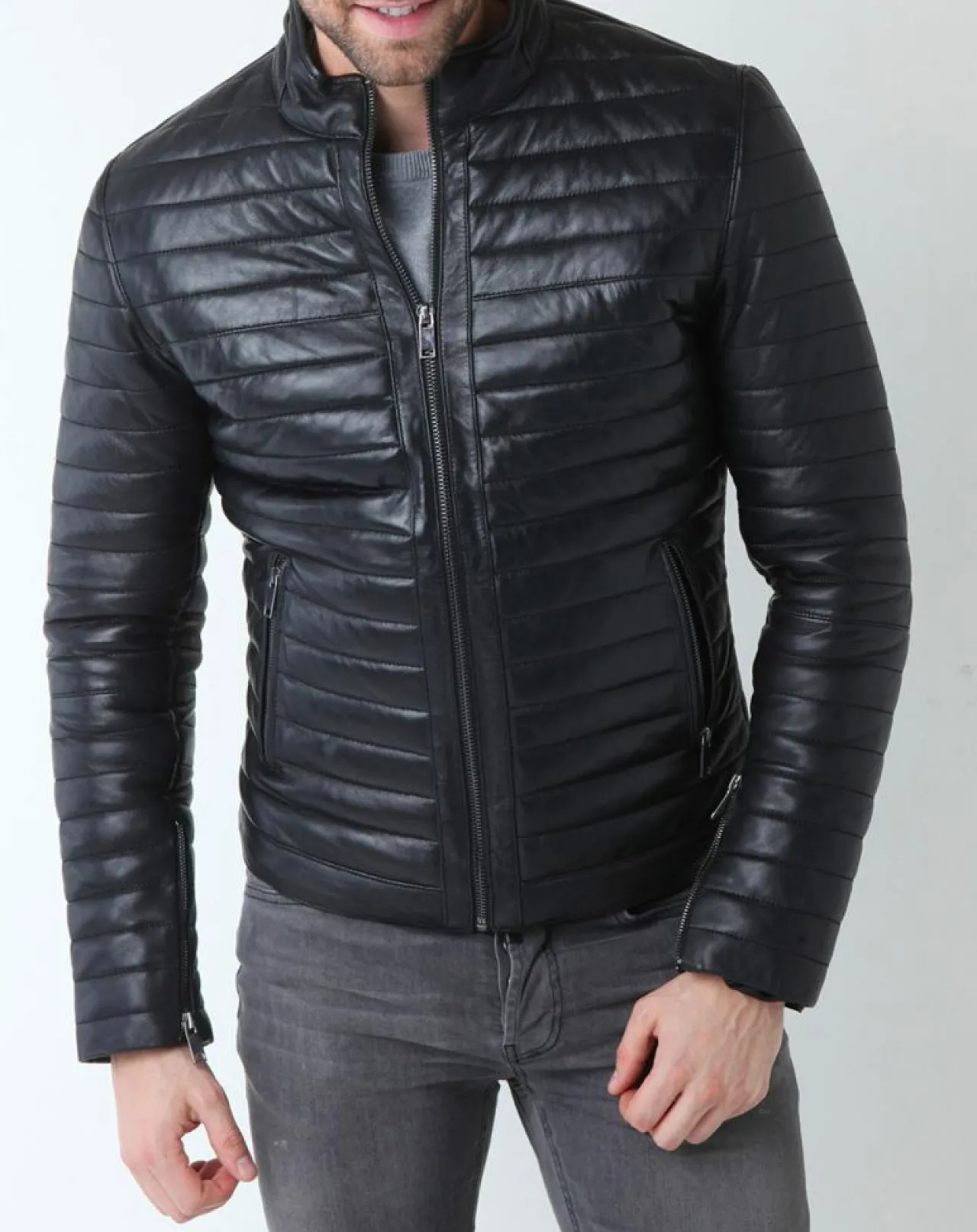 Veste en Cuir Lazare noire