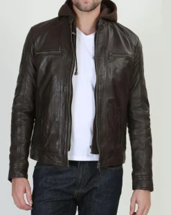 Veste en Cuir Leif marron