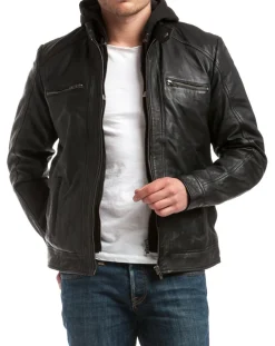 Veste en Cuir Leif noire