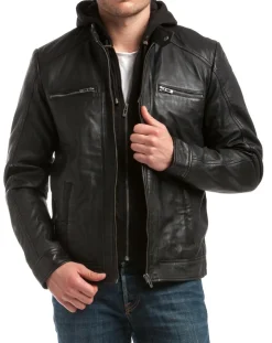 Veste en Cuir Leif noire