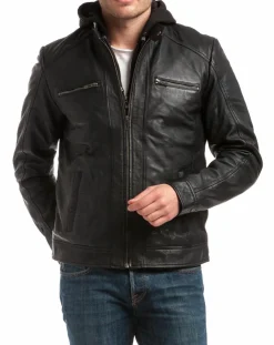 Veste en Cuir Leif noire