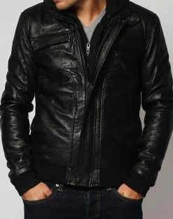 Veste en Cuir Lucas noire