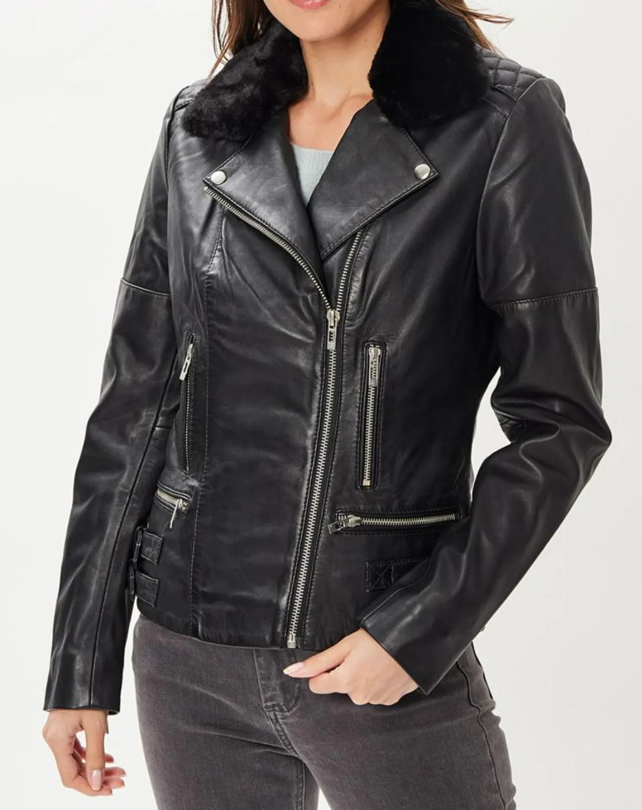 Veste en Cuir Melinda noire
