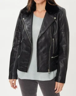 Veste en Cuir Melinda noire