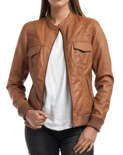 Veste en Cuir Olive cognac