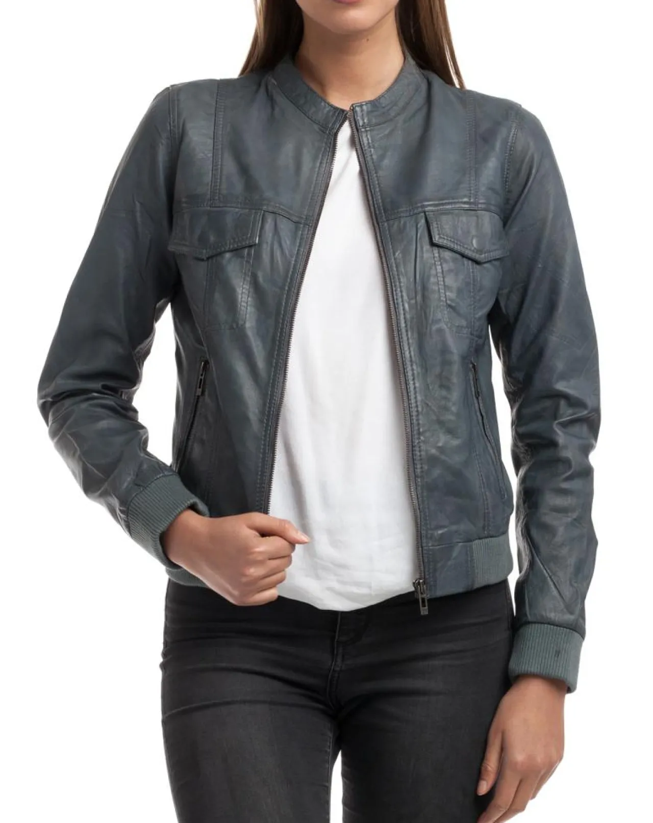 Veste en Cuir Olive grise