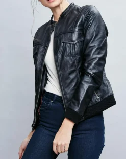 Veste en Cuir Olive noire