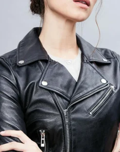 Veste en Cuir Ornella noire