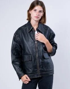 Veste en Cuir Oversize Aline noir ruboff