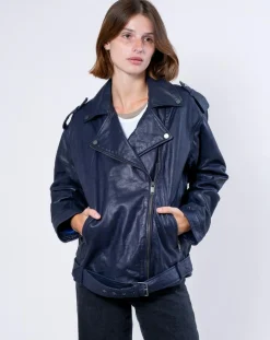 Veste en Cuir Oversize Carolane bleue