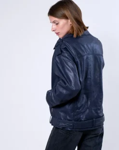 Veste en Cuir Oversize Carolane bleue