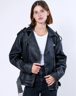 Veste en Cuir Oversize Carolane noir ruboff