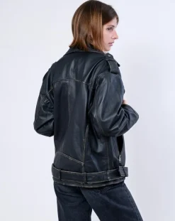 Veste en Cuir Oversize Carolane noir ruboff