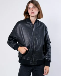 Veste en Cuir Oversize Cassylia noire