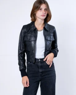 Veste en Cuir Oversize Inaya noire