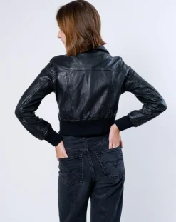 Veste en Cuir Oversize Inaya noire