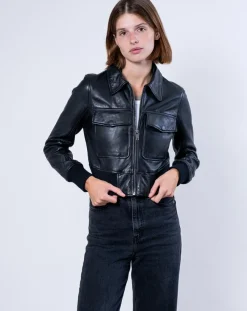 Veste en Cuir Oversize Inaya noire