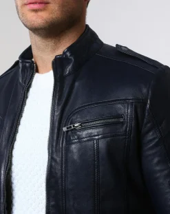 Veste en Cuir Pat bleu marine