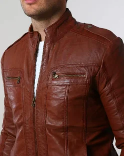 Veste en Cuir Pat cognac