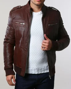Veste en Cuir Pat marron