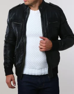 Veste en Cuir Pat noire