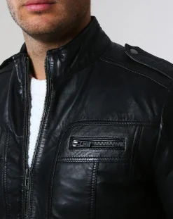 Veste en Cuir Pat noire
