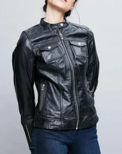 Veste en Cuir Prescillia noire