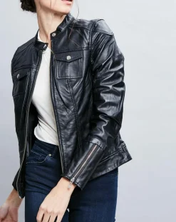 Veste en Cuir Prescillia noire