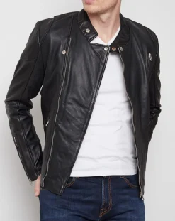 Veste en Cuir Qasim noire