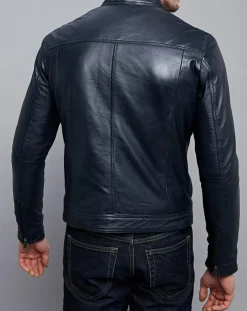 Veste en Cuir Raphaël bleu marine