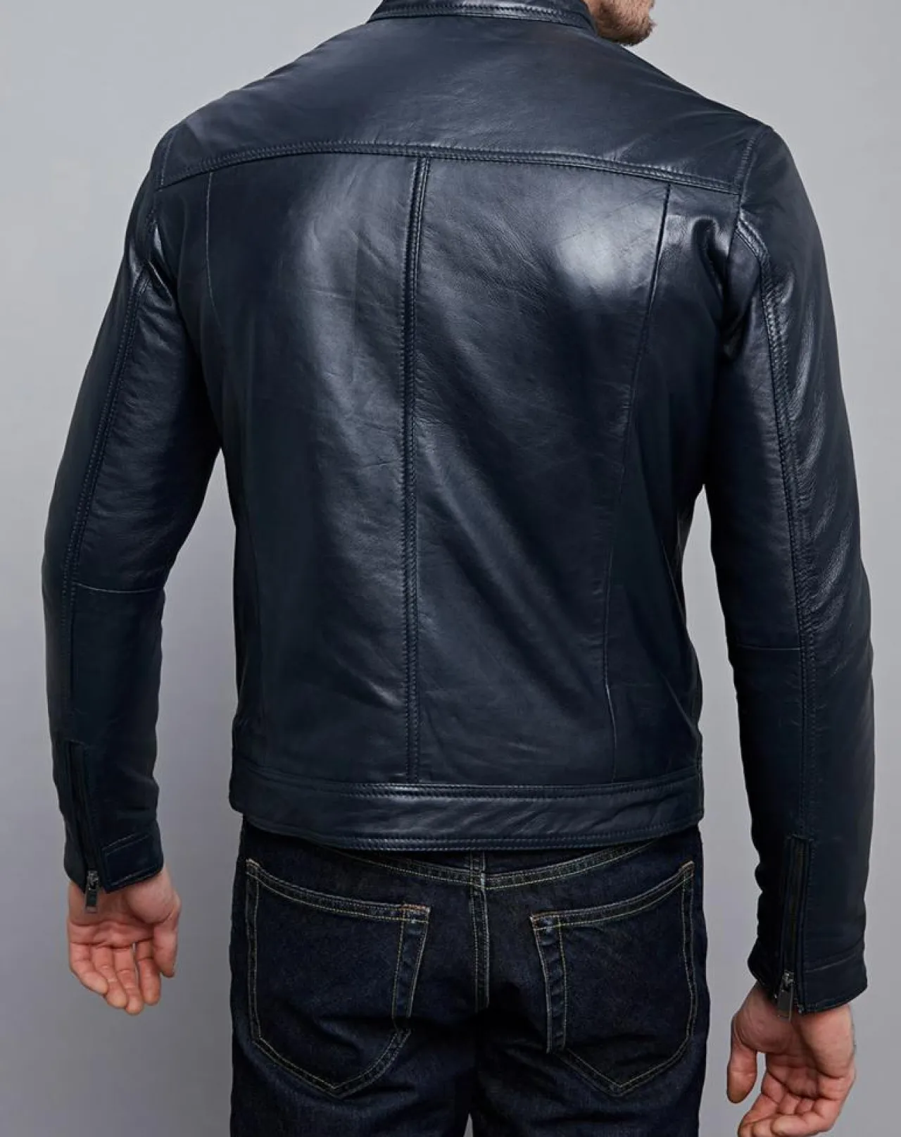 Veste en Cuir Raphaël bleu marine