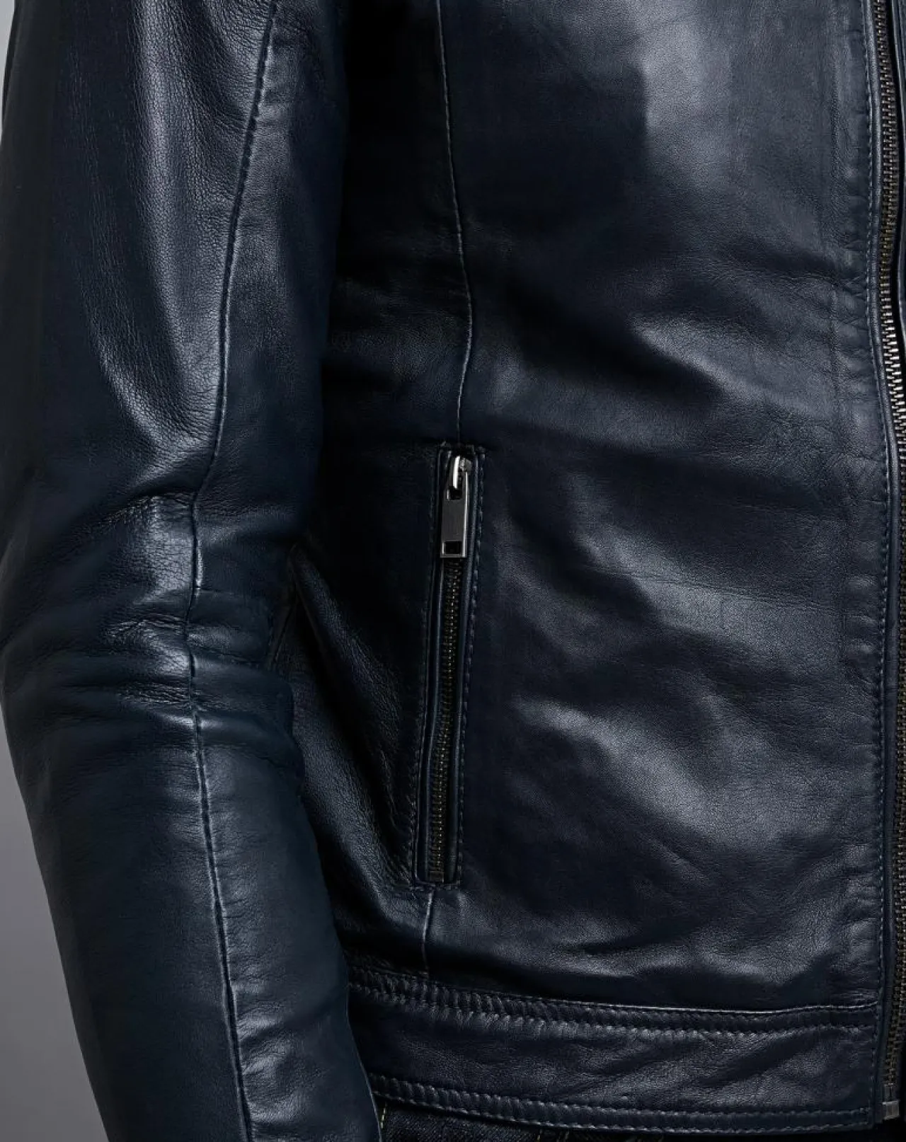 Veste en Cuir Raphaël bleu marine