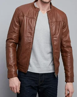 Veste en Cuir Raphaël cognac