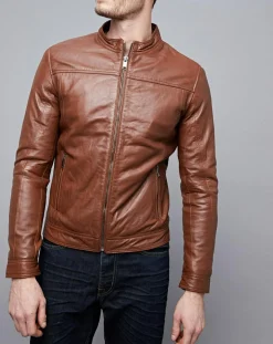 Veste en Cuir Raphaël cognac