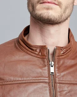 Veste en Cuir Raphaël cognac