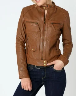 Veste en Cuir Sarah cognac