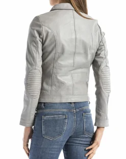 Veste en Cuir Savara gris clair