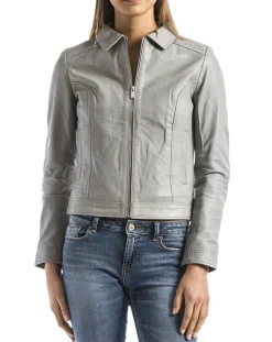 Veste en Cuir Savara gris clair