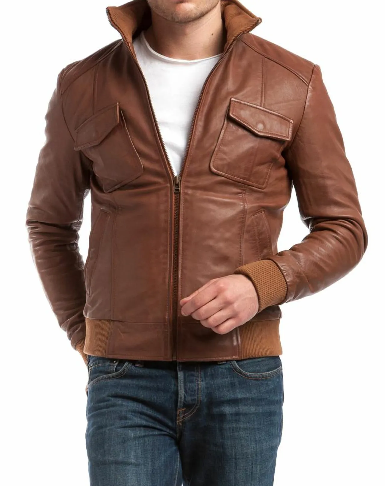 Veste en Cuir Simon cognac