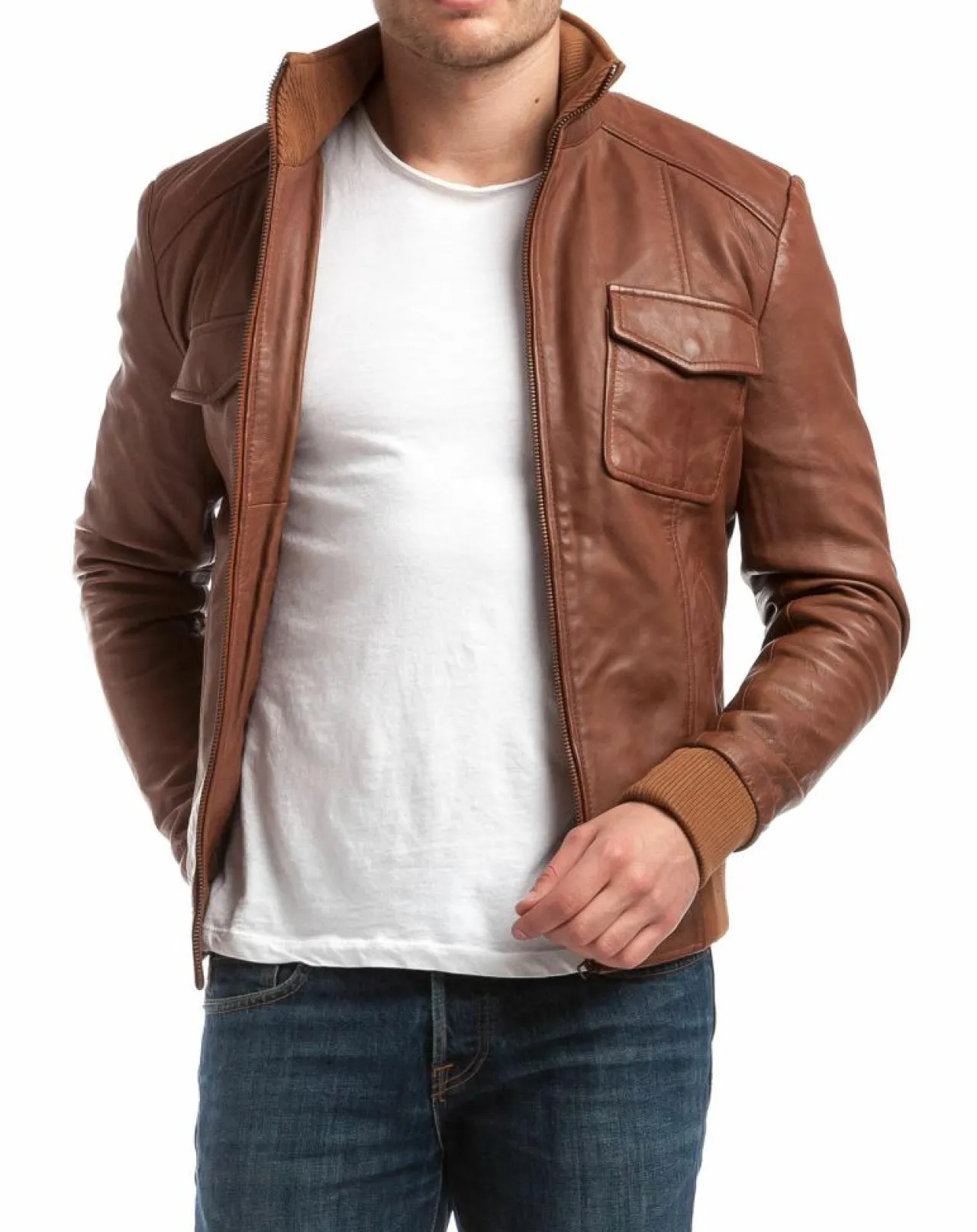 Veste en Cuir Simon cognac
