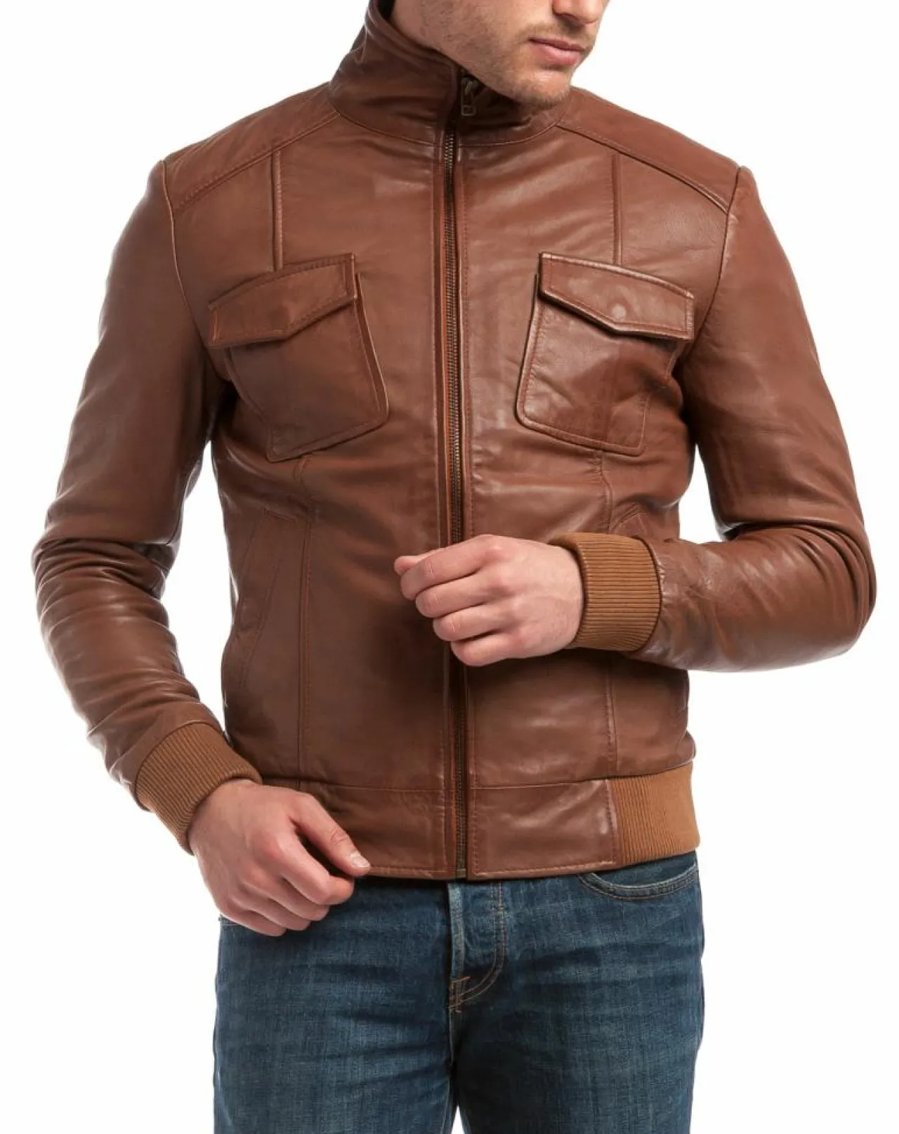 Veste en Cuir Simon cognac