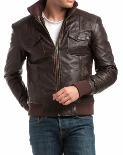 Veste en Cuir Simon marron